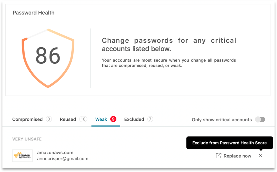 Screenshot showing Dashlane's Password Health tool