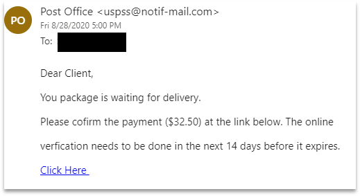An email in which the sender addresses the recipient using "Dear Client", rather than their name. 